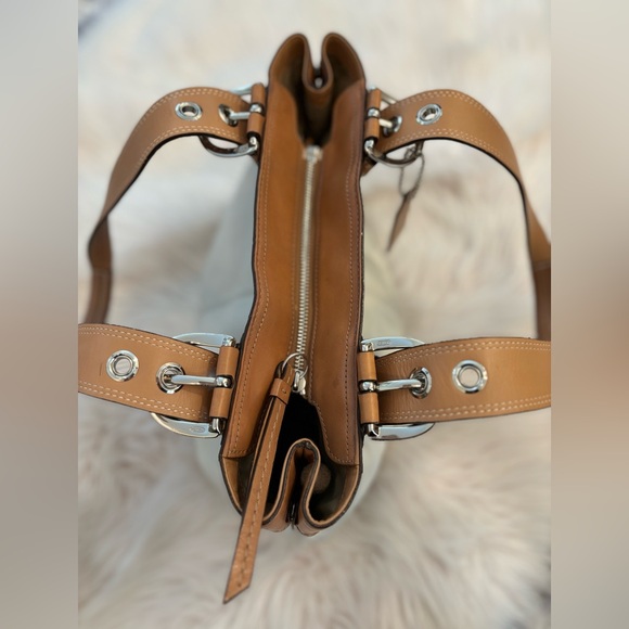 Coach Off-White and Tan Leather Double Strap Satchel Bag - Picture 6 of 11